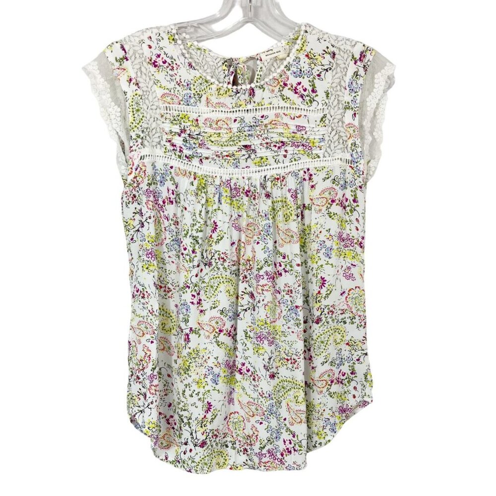 Anthropologie Meadow Rue Nellore White Floral Lace Blouse Lace Inset Size‎ Small